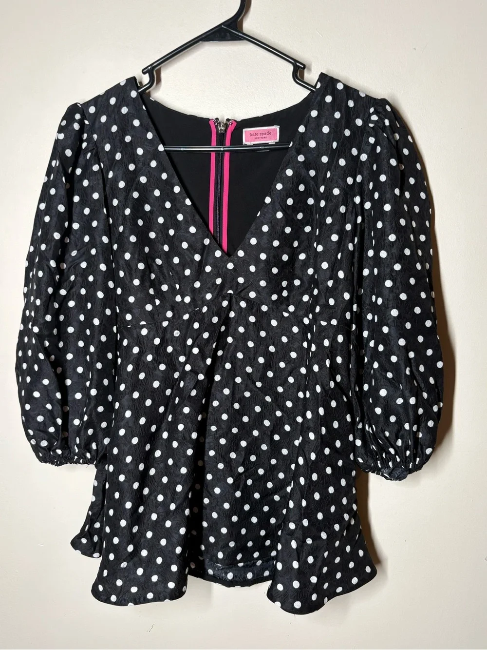 {EUC} Kate Spade Harmony Dot Cloqué Top Size 6 Black